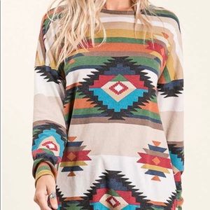 Aztec Print High/Low Knit Top
